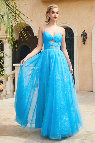 Sleeveless Cutout Glitter Tulle Gown by Ladivine CR871