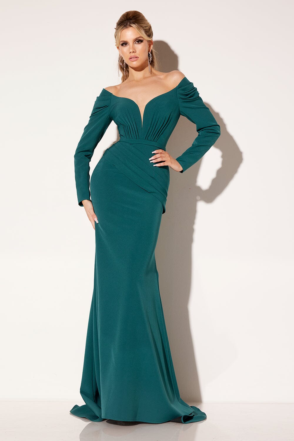 Crepe Fitted Long Sleeve Gown by Lucci Lu C8102 Crepe Fitted Long Sleeve Gown by Lucci Lu C8102
