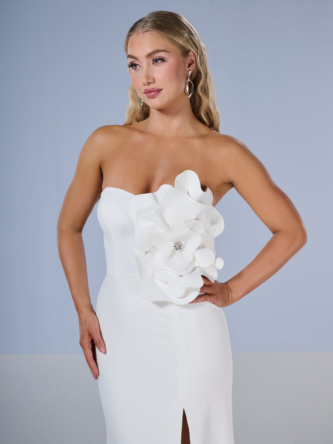 Crepe Fitted Strapless Slit Gown by Tiffany Designs 16222