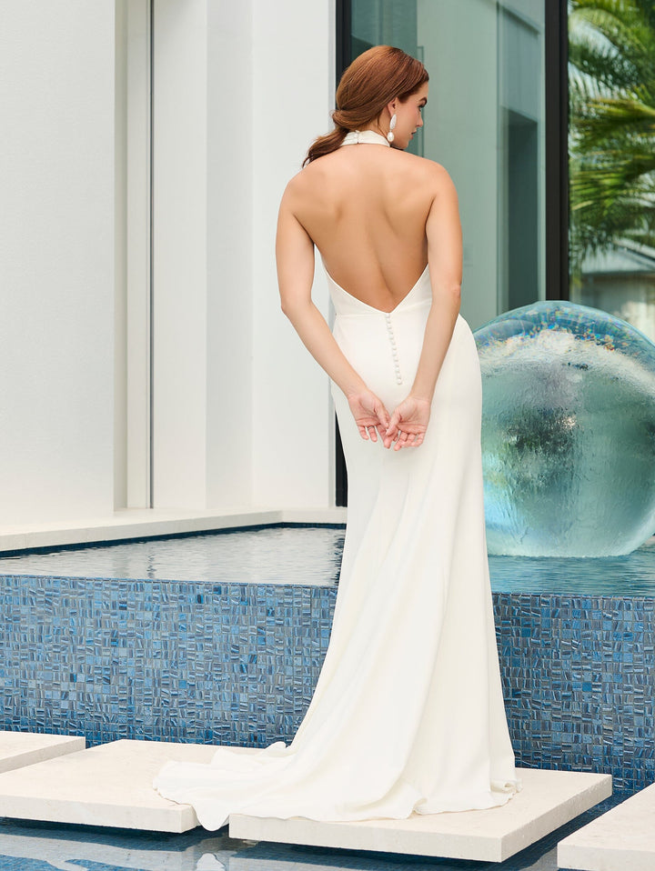 Crepe Halter Slit Bridal Gown by Adrianna Papell 45016