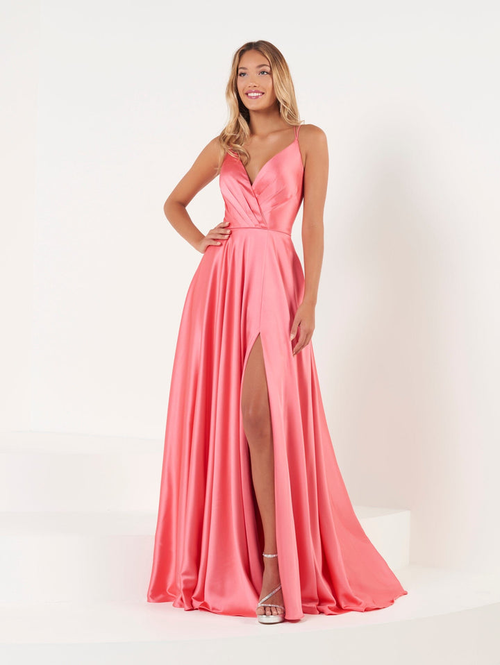 Crepe Satin Pocket Slit Gown by Tiffany Designs 16924