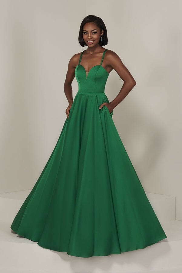 Crepe Strappy Back Pocket A-Line Gown by Tiffany Designs 16371 14 / Emerald Crepe Strappy Back Pocket A-Line Gown by Tiffany Designs 16371 14 / Emerald