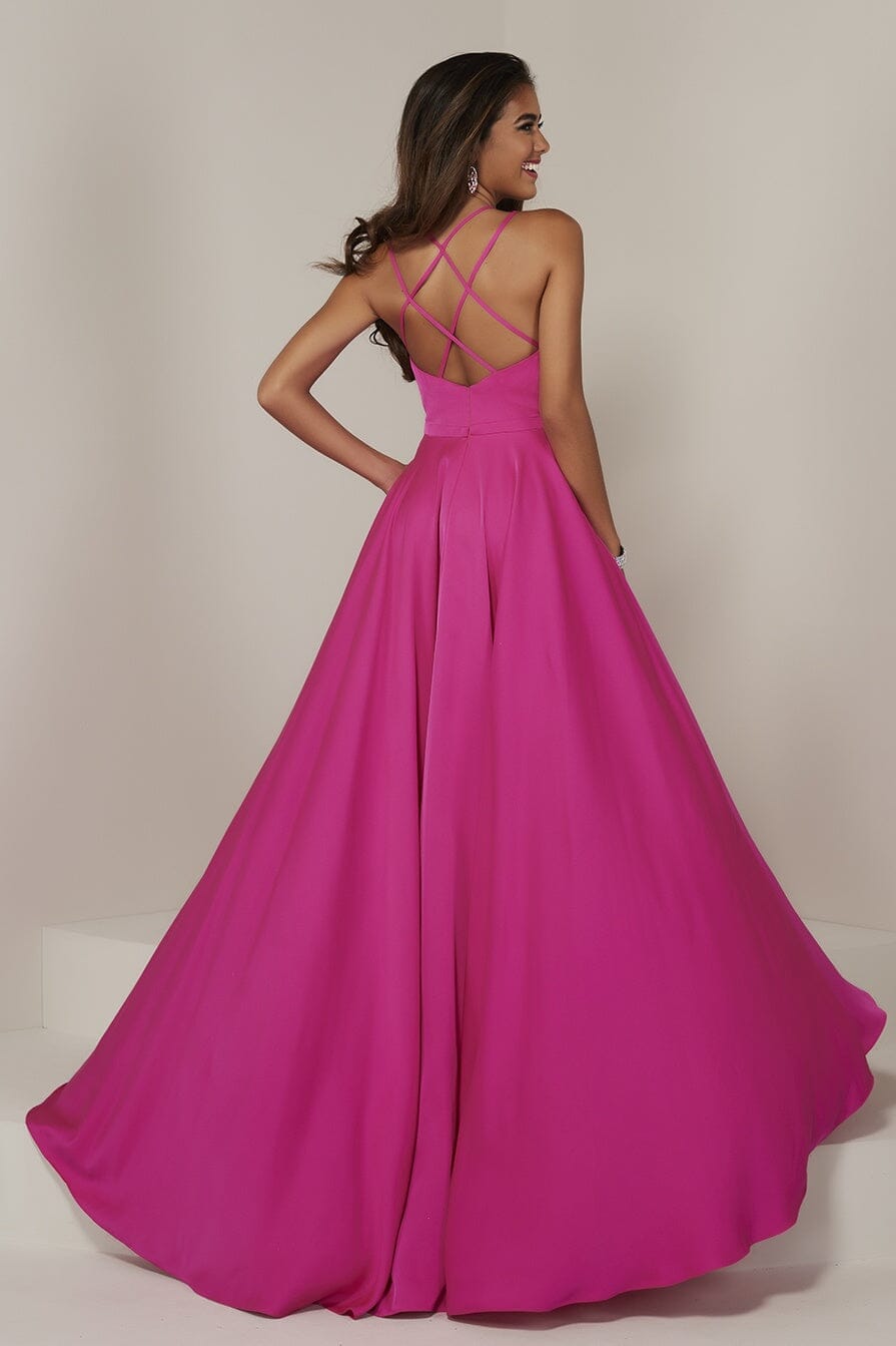 Crepe Strappy Back Pocket A-line Gown by Tiffany Designs 16371 6 / Ivory Crepe Strappy Back Pocket A-line Gown by Tiffany Designs 16371 6 / Ivory