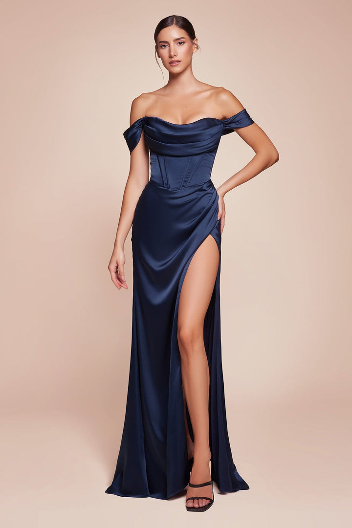 Curve Satin Off Shoulder Corset Gown by Ladivine 7492C