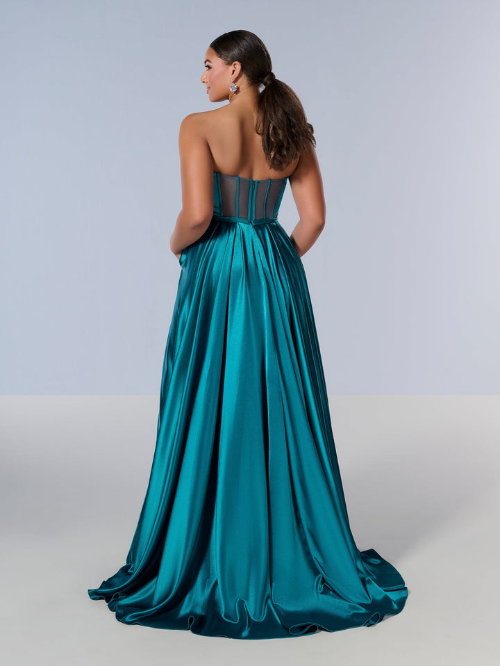 Curvy Charmeuse Strapless Gown by Tiffany Designs 16219