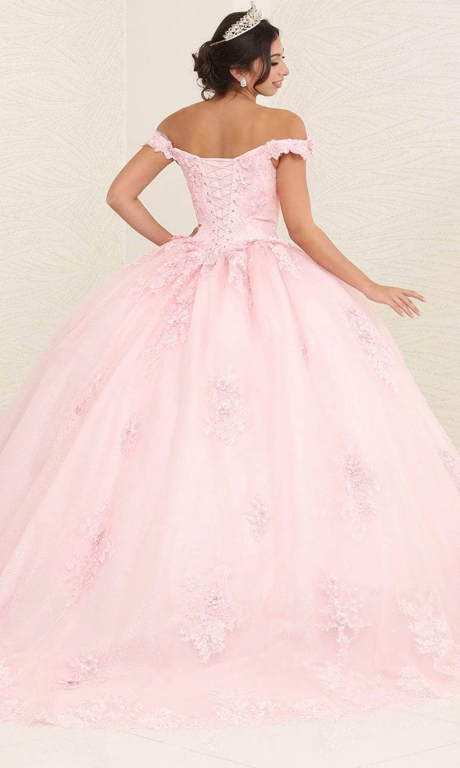Applique Off Shoulder Ball Gown by May Queen LK260