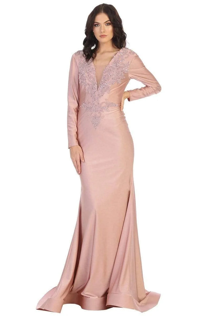 Applique Long Sleeve Mermaid Dress by May Queen MQ1772