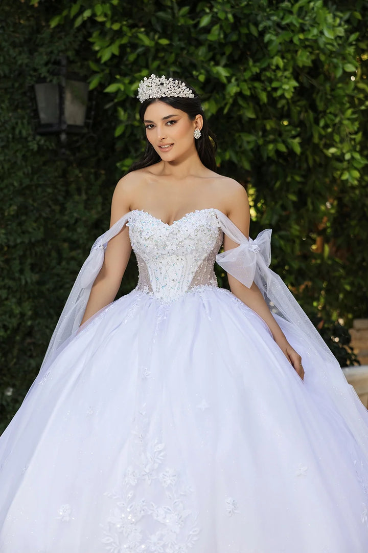 Applique Off Shoulder Ball Gown by May Queen LK263