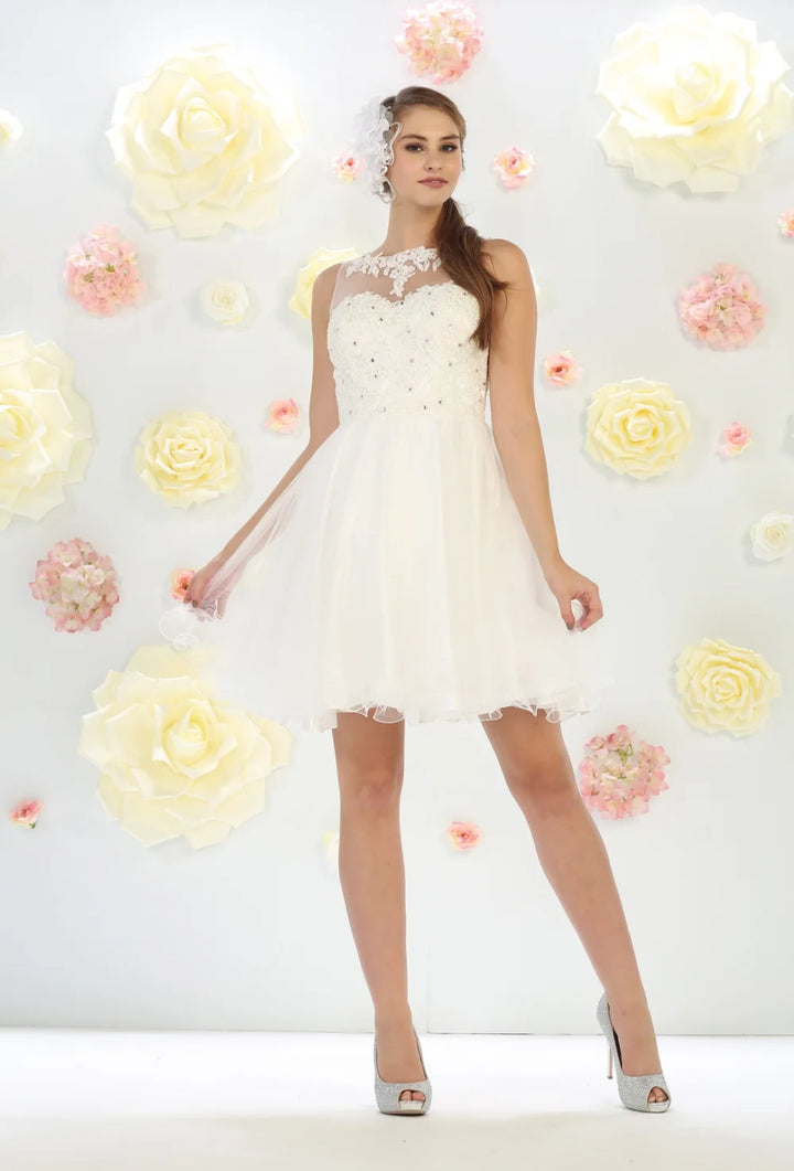 Short Sleeveless Ruffled Dress by May Queen MQ1429