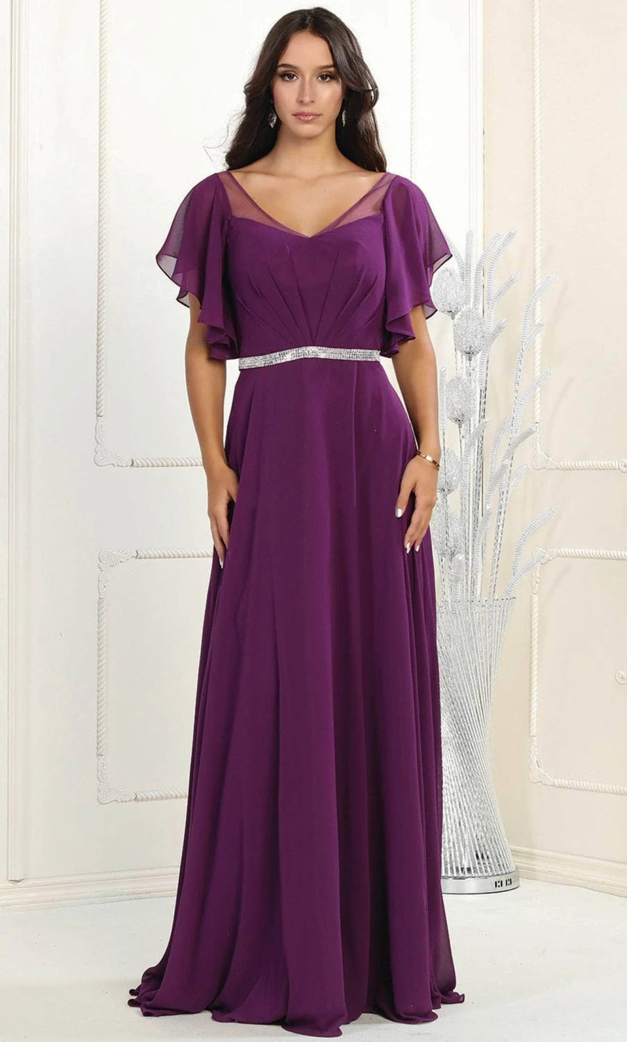 Short Flutter Sleeve A-line Gown by May Queen MQ1972