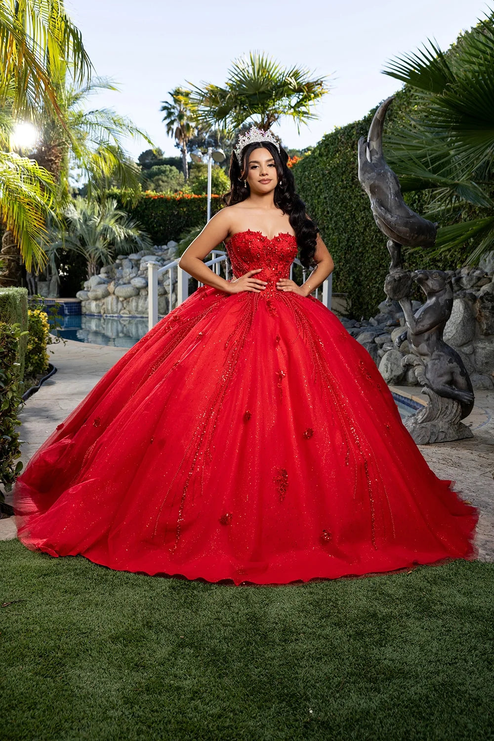Applique Strapless Ball Gown by May Queen LK288