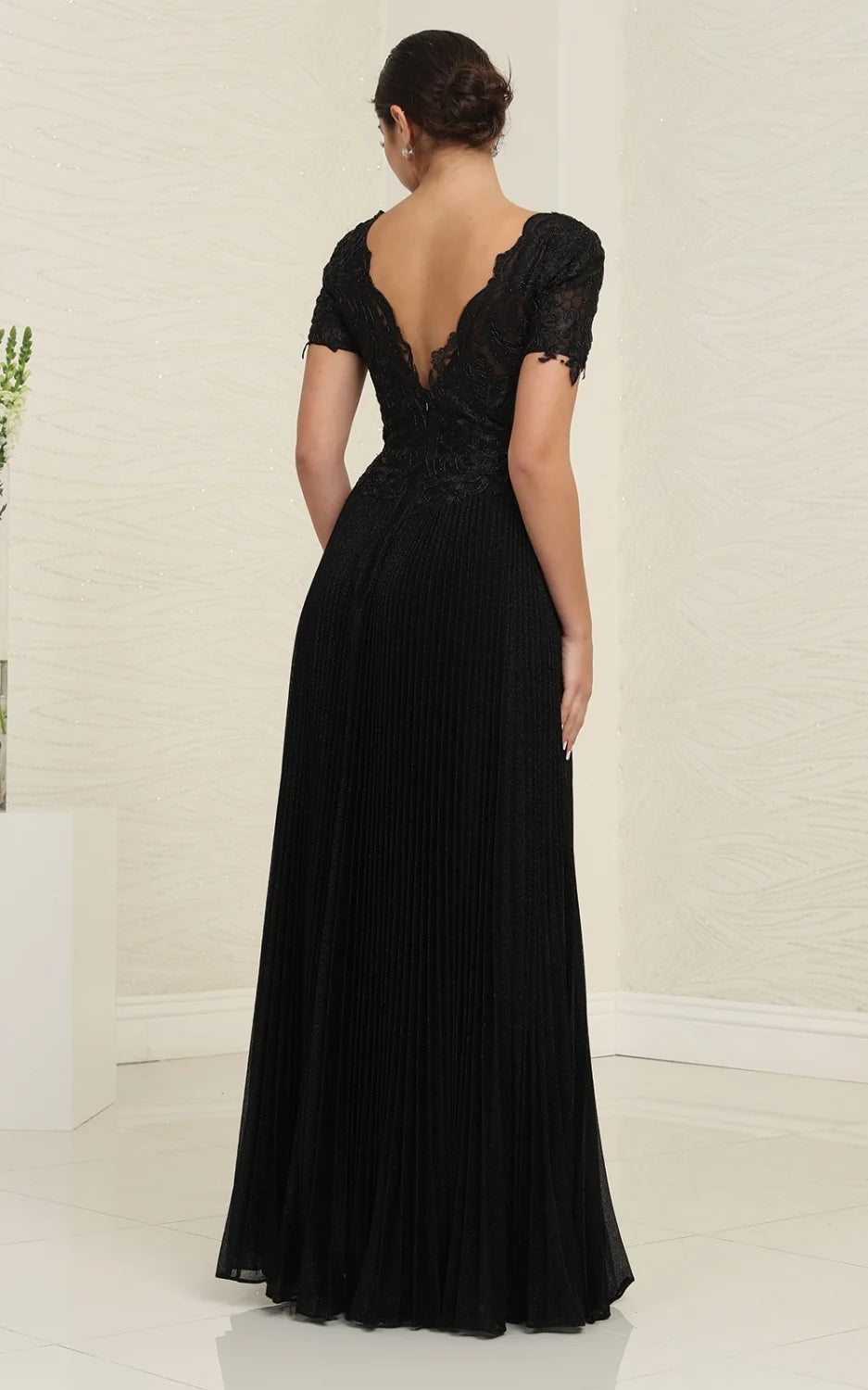 Pleated Short Sleeve A-line Gown by May Queen MQ1902