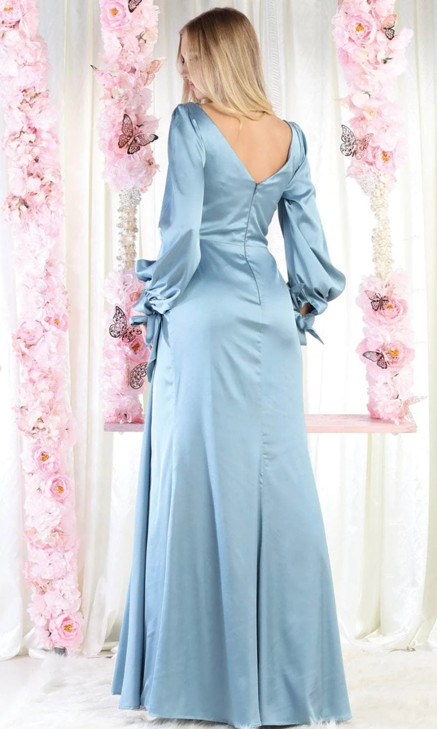 Ruched Long Sleeve Gown by May Queen MQ1974
