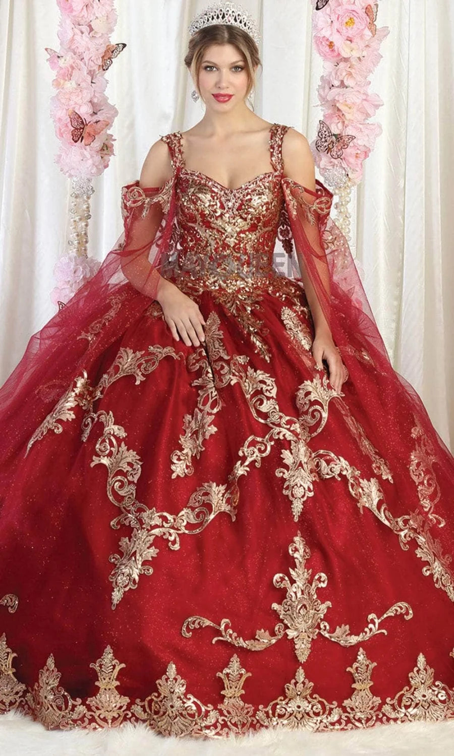 Cold Shoulder Cape Sleeve Ball Gown by May Queen LK210