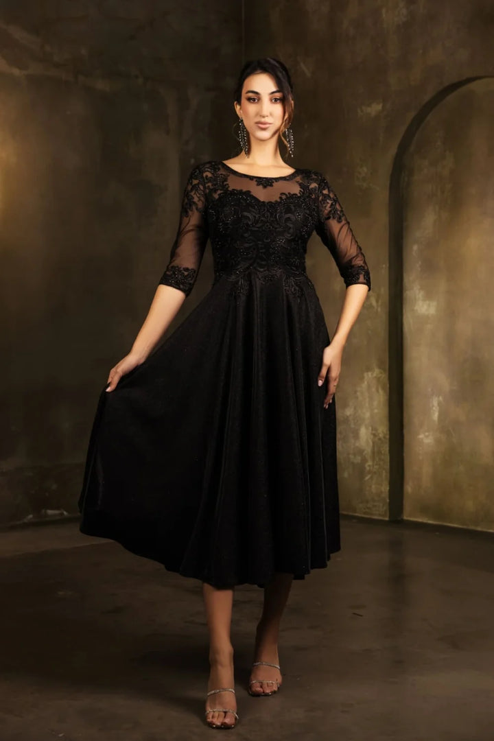 Mid-Sleeve Tea Length Dress by May Queen MQ2057