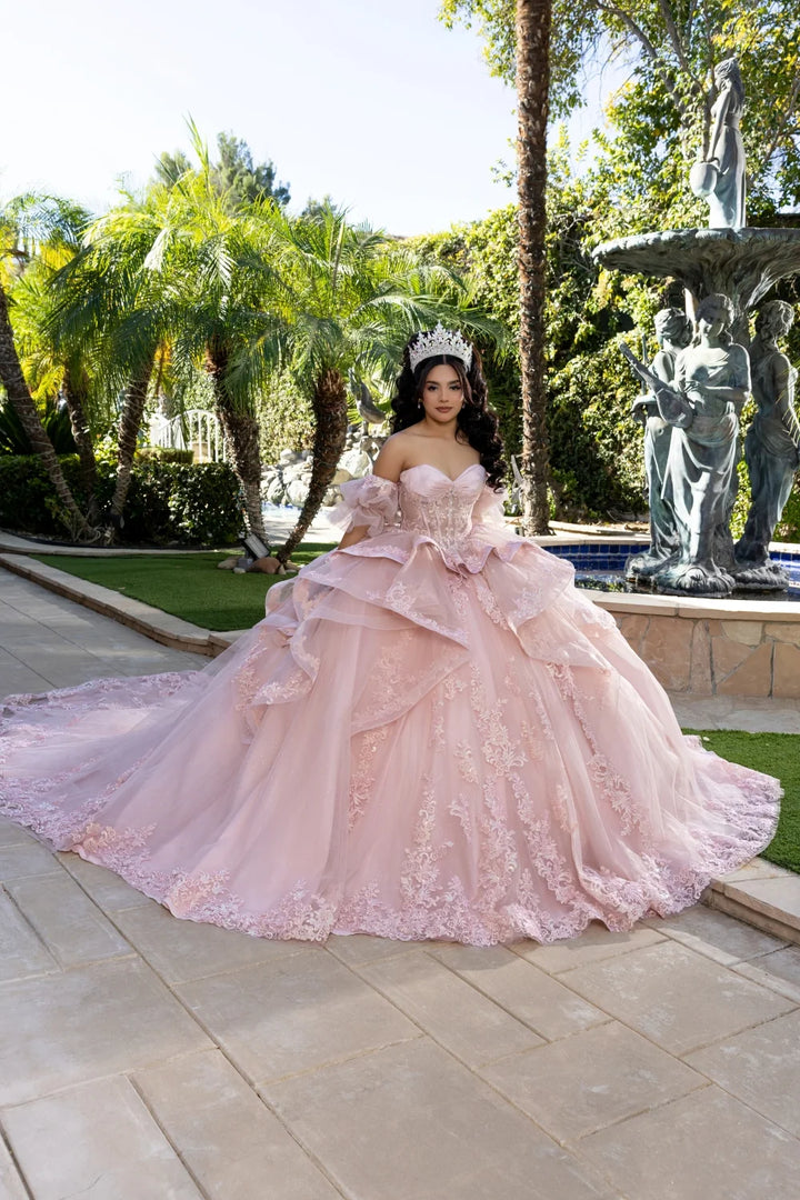 Strapless Puff Sleeve Ball Gown by May Queen LK289