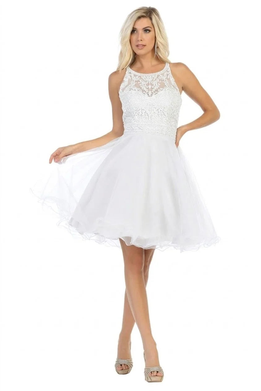 Short Sleeveless Ruffled Dress by May Queen MQ1658