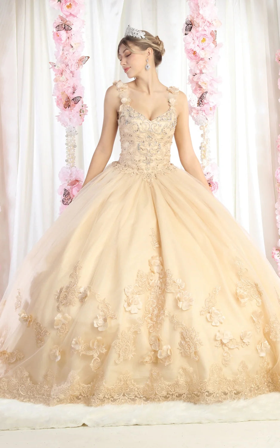 3D Floral Sleeveless Ball Gown by May Queen LK180