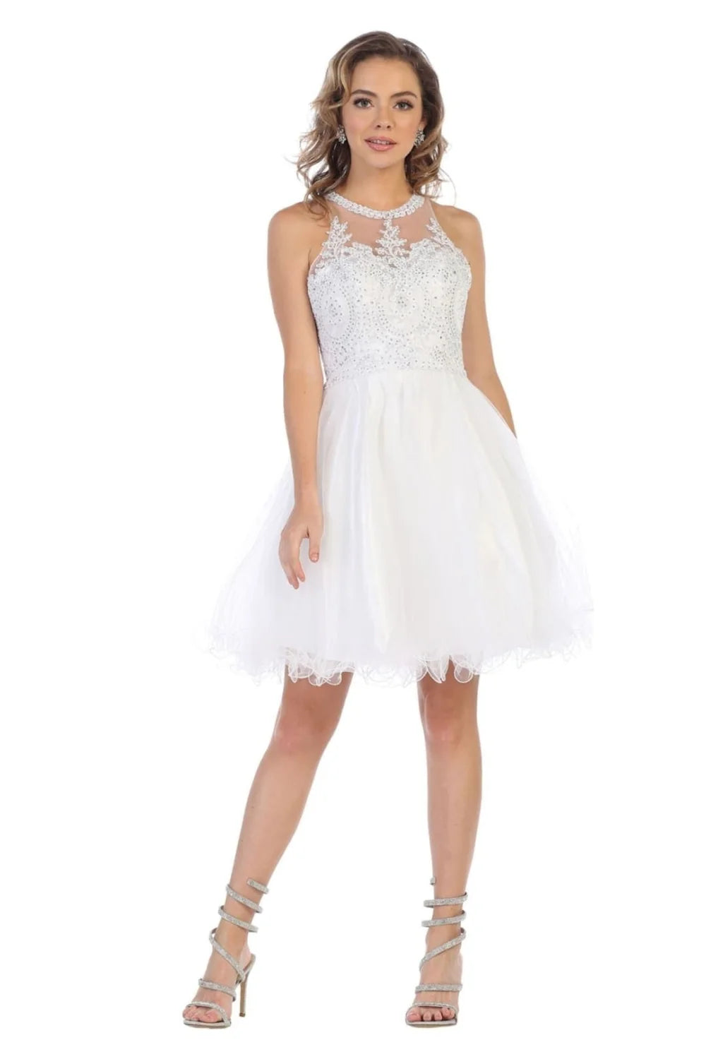 Applique Short Halter Ruffled Dress by May Queen MQ1643