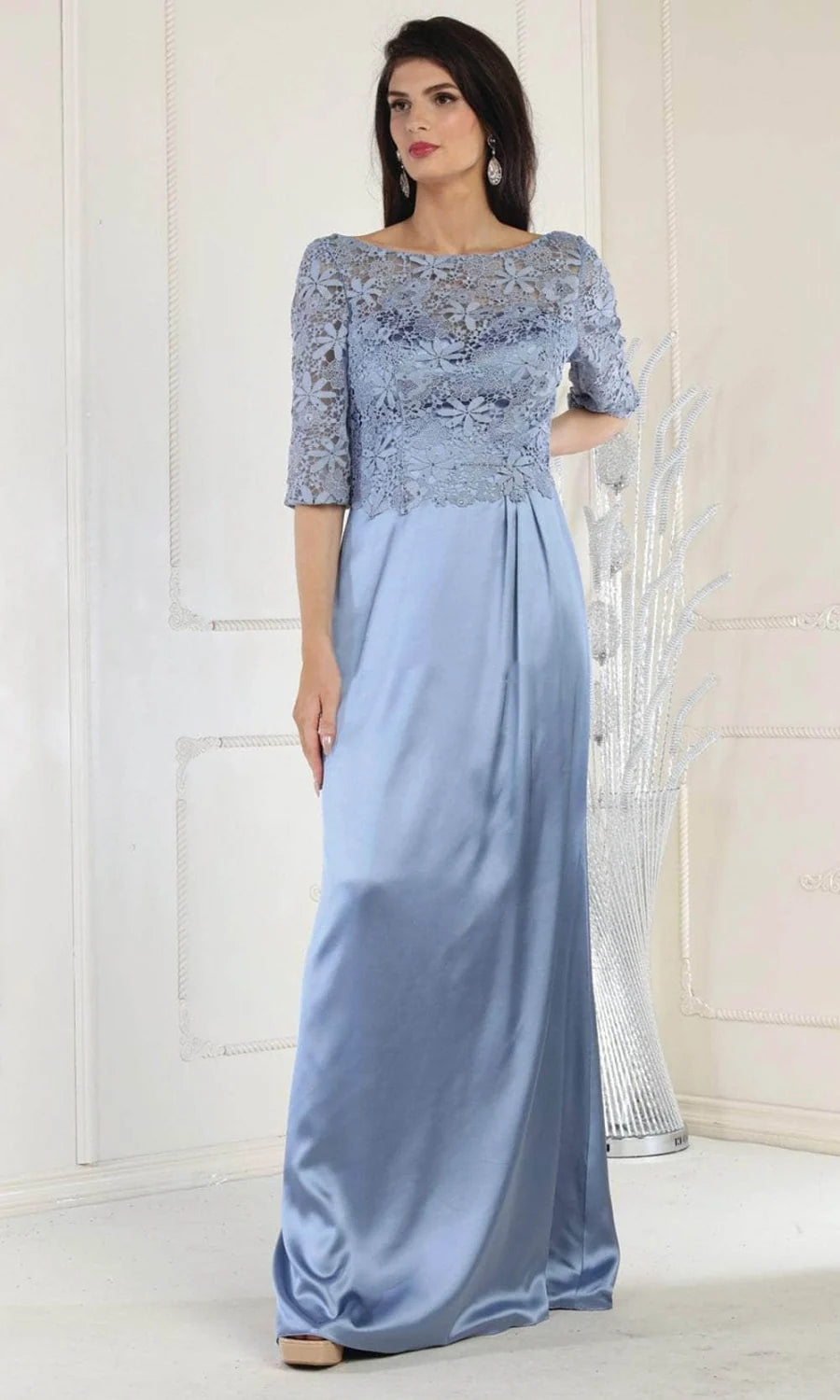 Applique Mid-Sleeve A-line Gown by May Queen MQ1969