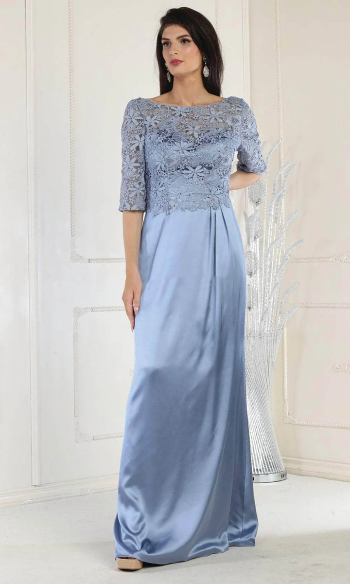 Applique Mid-Sleeve A-line Gown by May Queen MQ1969