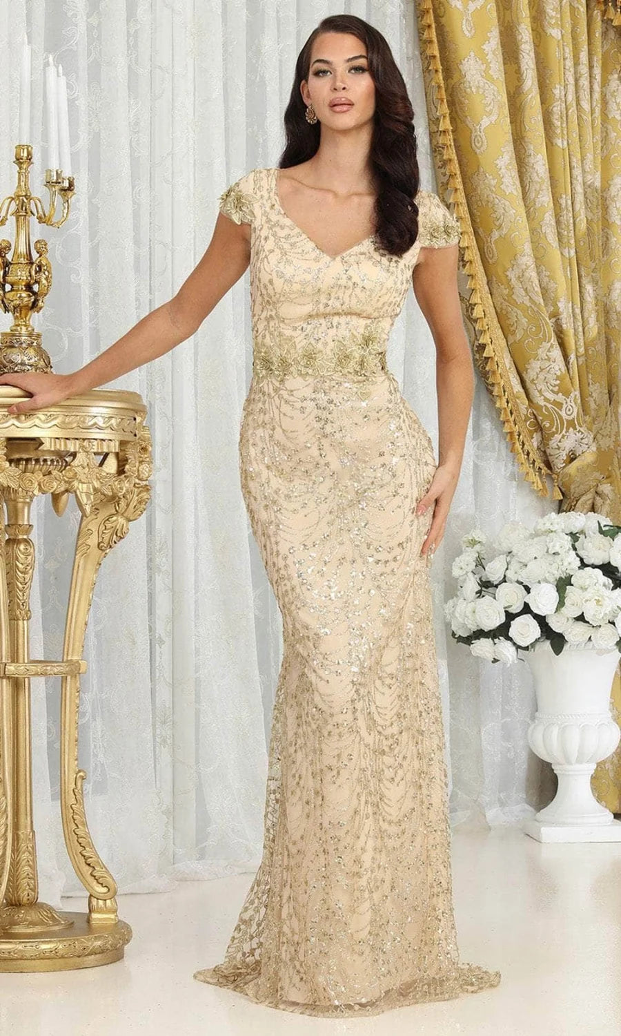 Glitter Cap Sleeve Gown by May Queen MQ2062