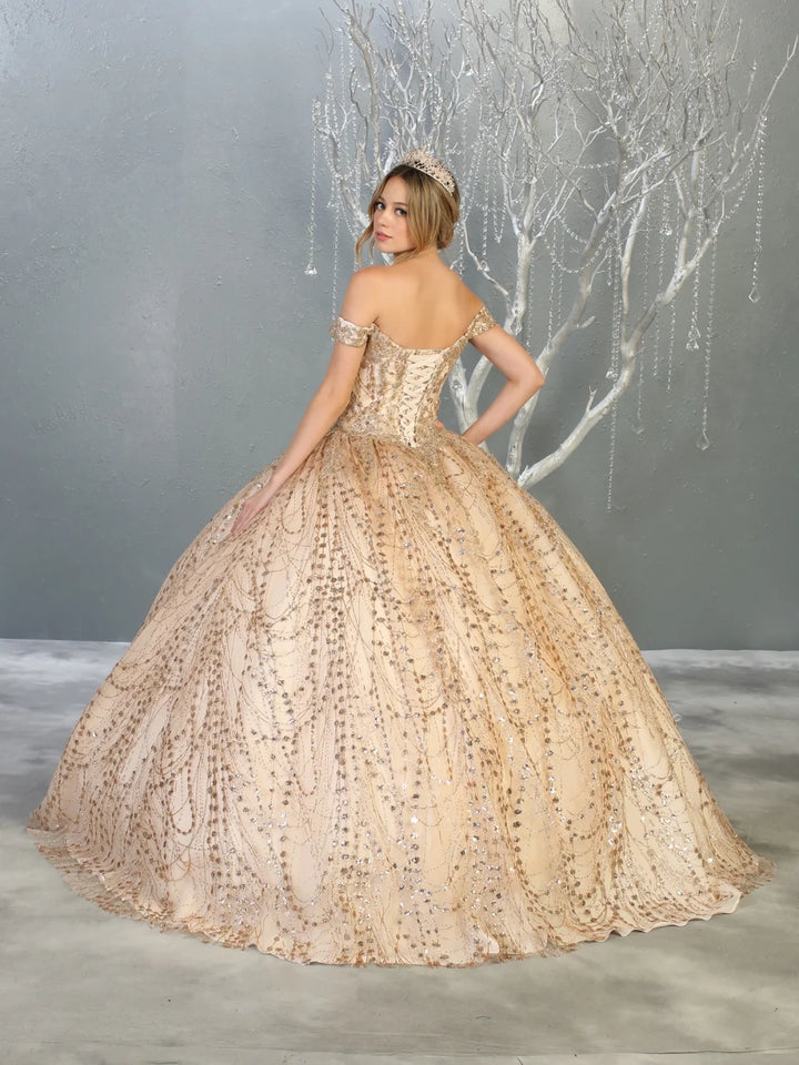 Glitter Off Shoulder Ball Gown by May Queen LK153