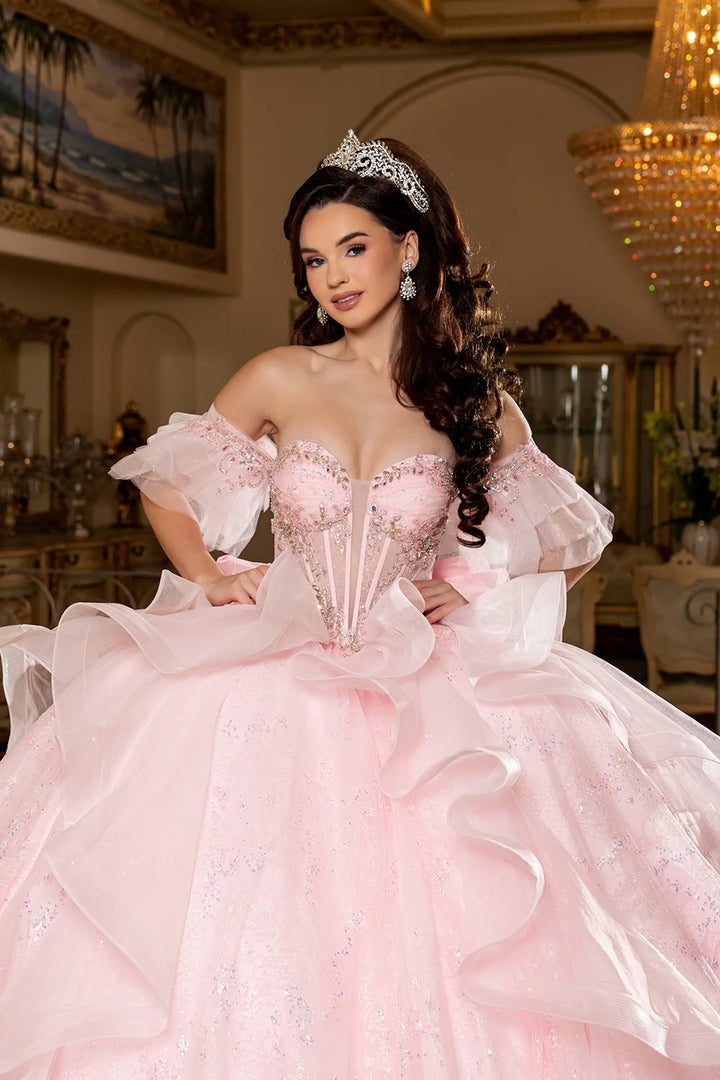 Off Shoulder Ruffled Ball Gown by May Queen LK296