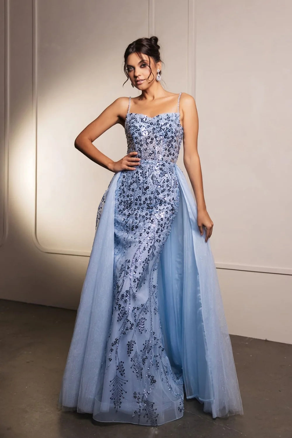 Beaded Sleeveless Overskirt Gown by May Queen RQ8146