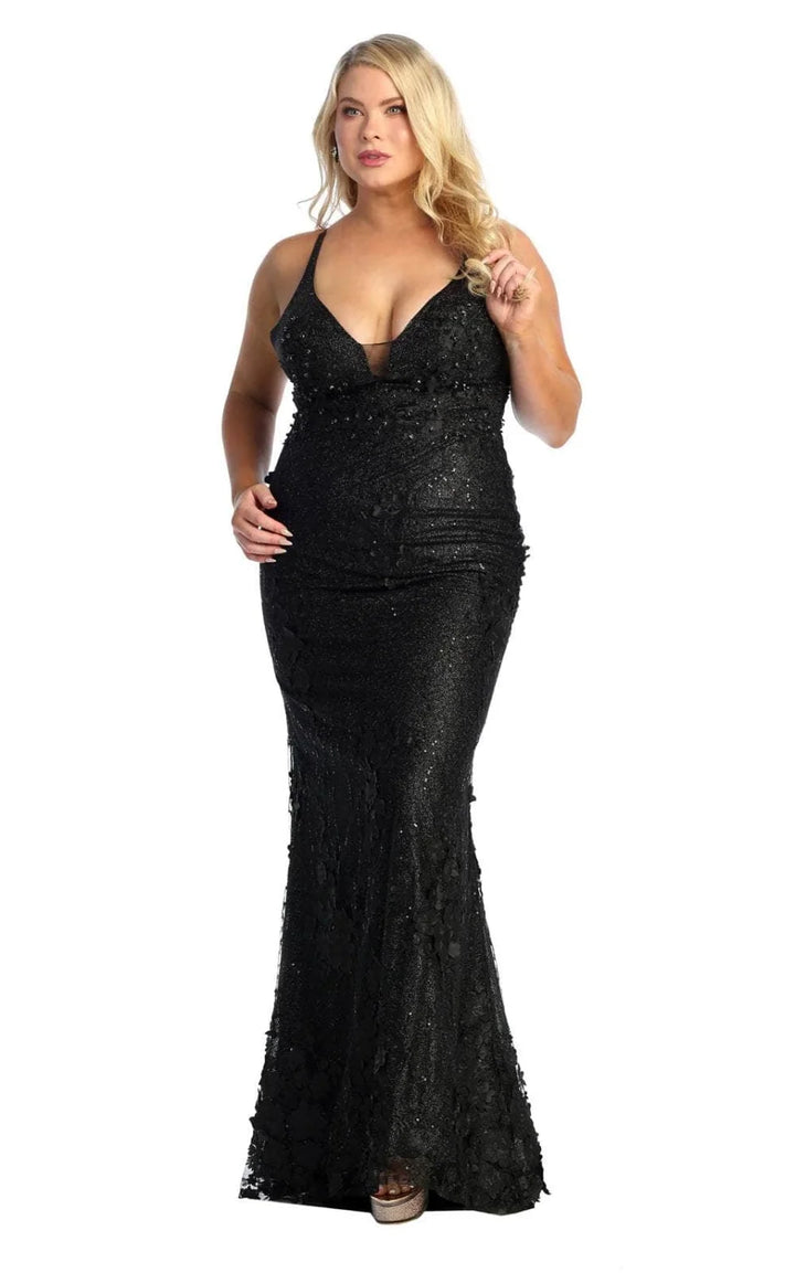 3D Floral Fitted V-Neck Gown by May Queen RQ7932