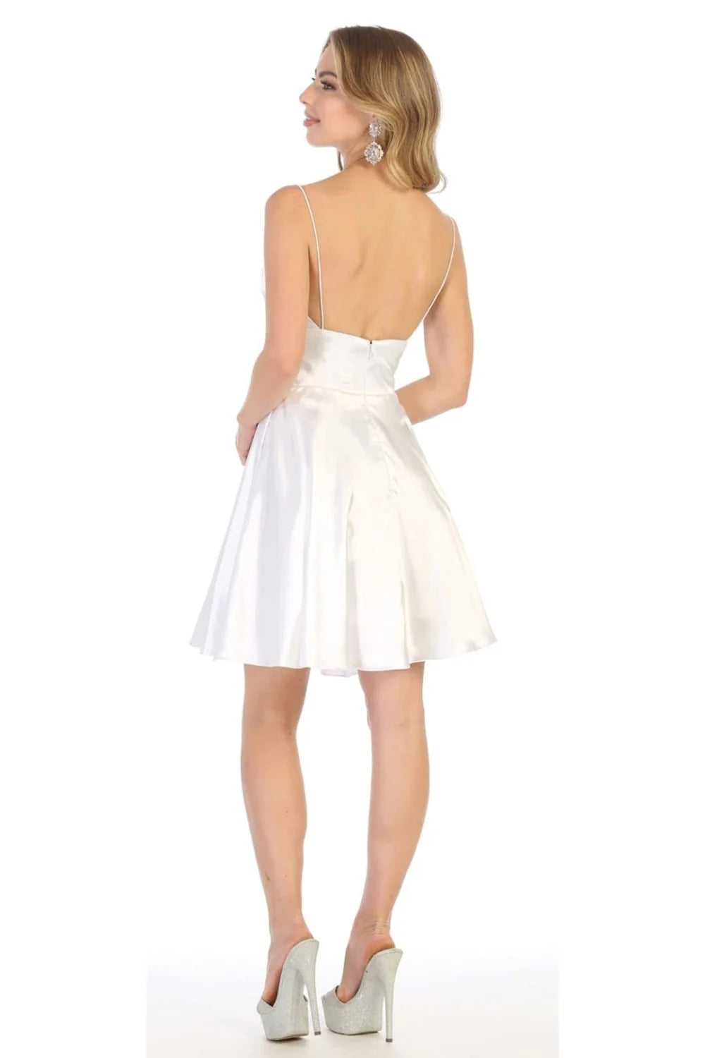 Satin Short V-Neck A-line Dress by May Queen MQ1770