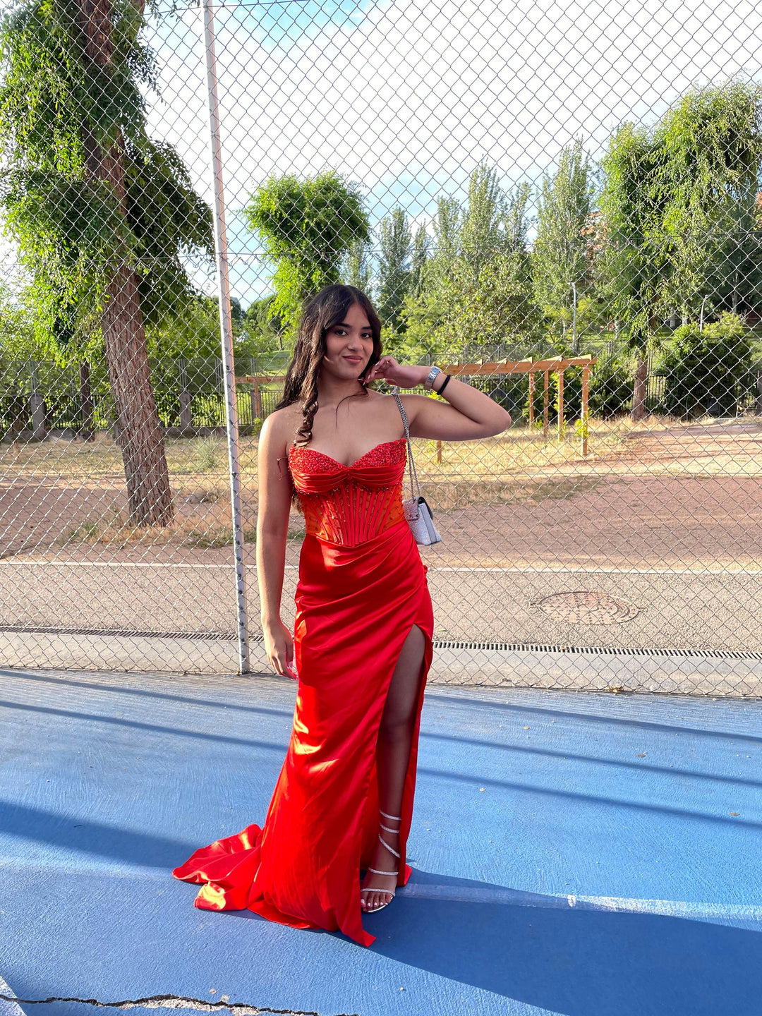 beaded-corset strapless long prom dress cd295 Ladivine CD295 - Long Satin Sheath Dress