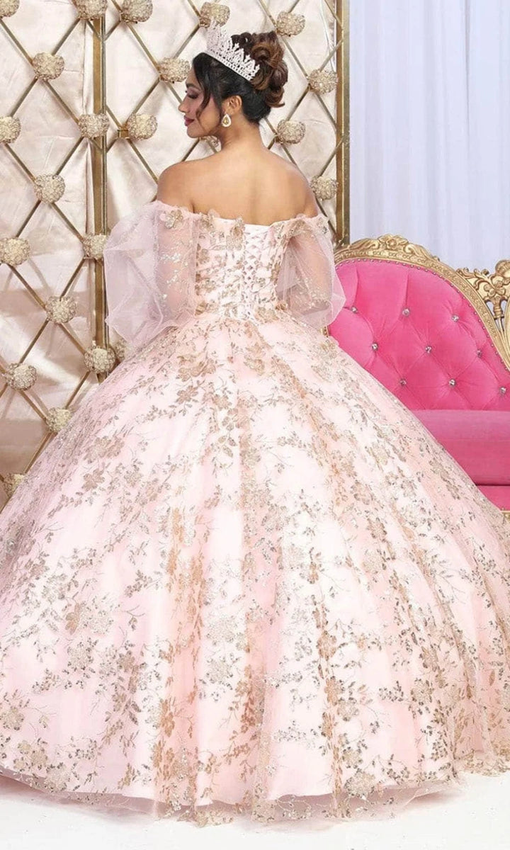 Off Shoulder Puff Sleeve Ball Gown by May Queen LK206