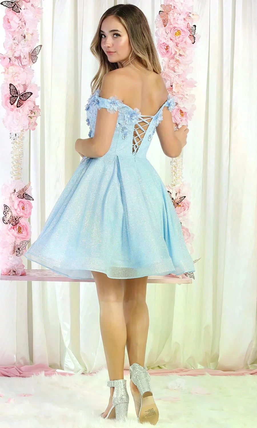 3D Floral Short Off Shoulder Dress by May Queen MQ1854