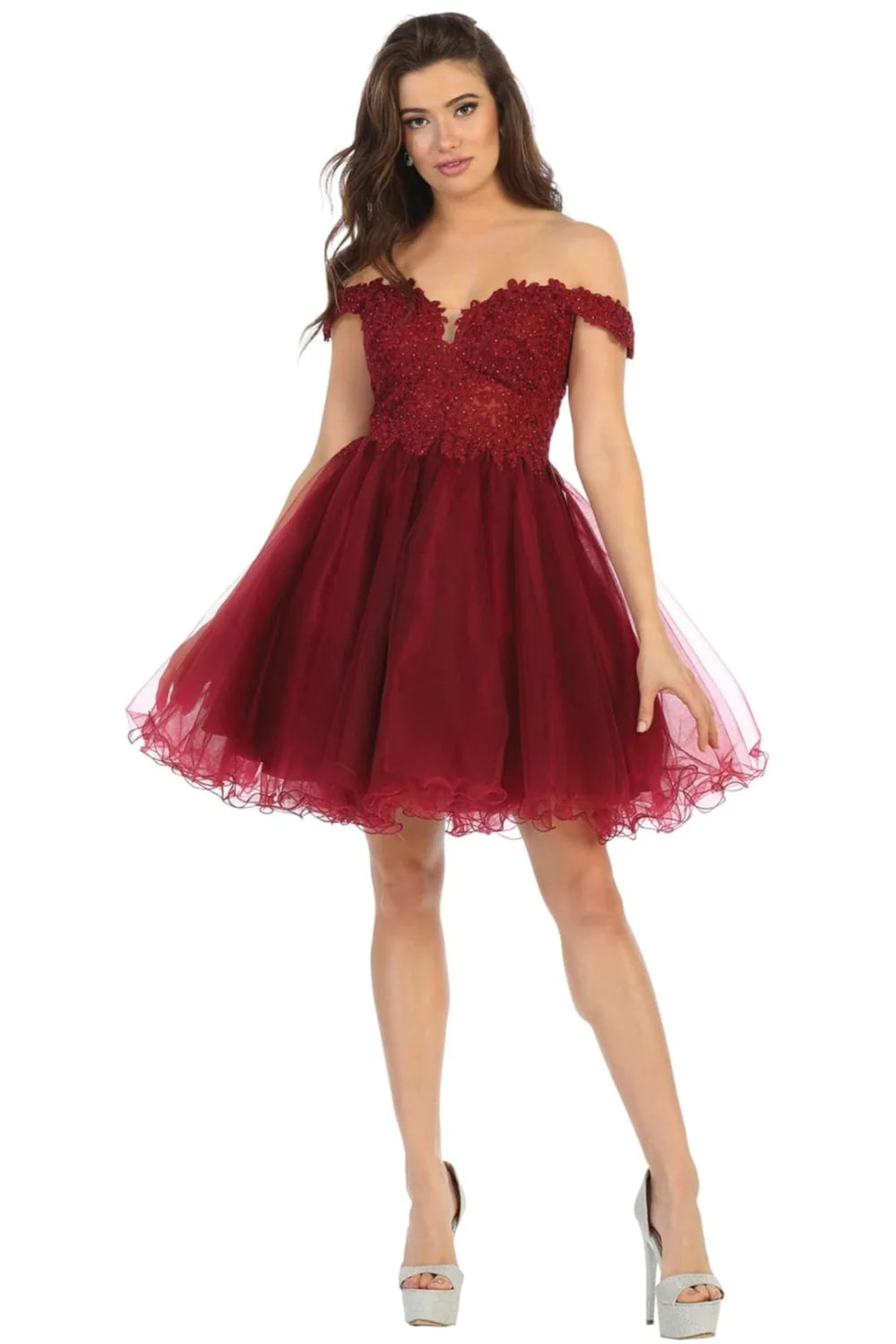 Short Off Shoulder Ruffled Dress by May Queen MQ1663