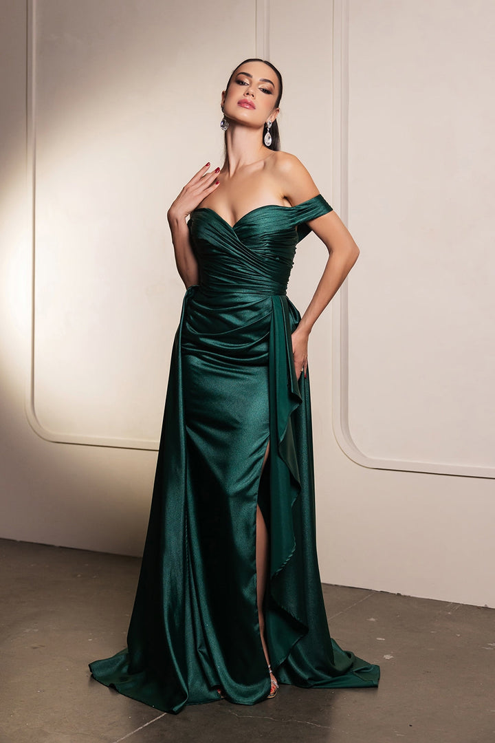 Taffeta Off Shoulder Slit Gown by May Queen MQ2056