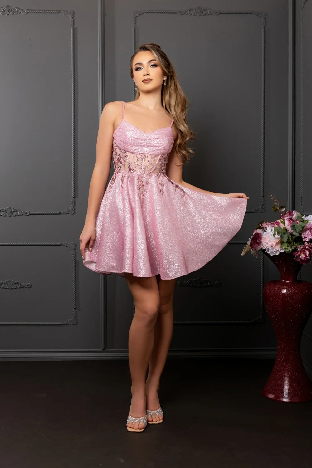 Glitter Short Sleeveless Dress by May Queen MQ2107