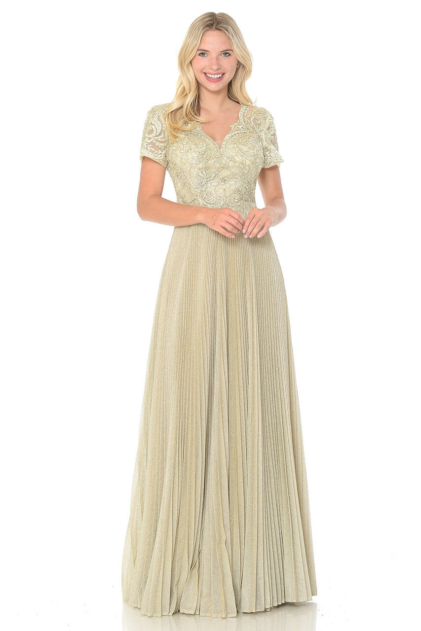 Embroidered Short Sleeve A-line Gown by Lenovia 8139