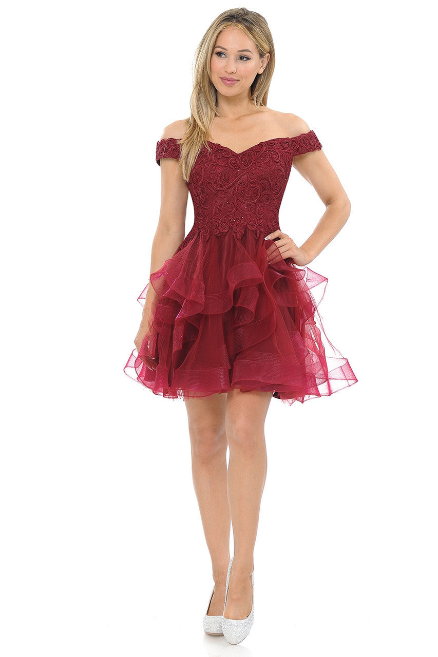Short Off Shoulder Ruffled Dress by Lenovia 8130