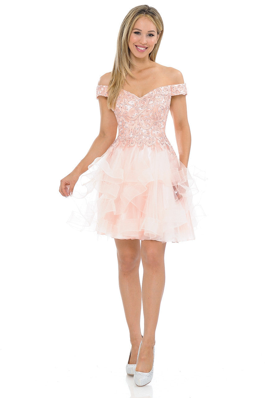 Short Off Shoulder Ruffled Dress by Lenovia 8130