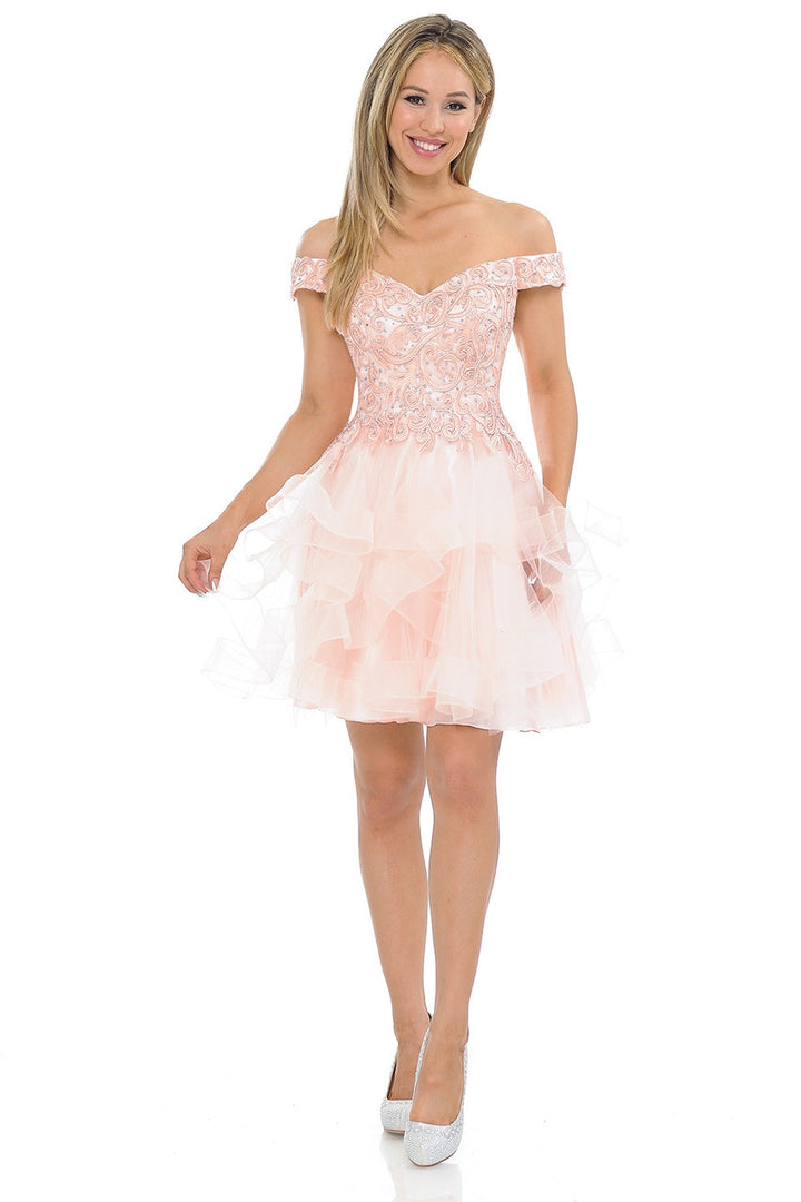 Short Off Shoulder Ruffled Dress by Lenovia 8130
