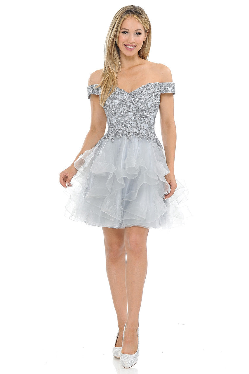 Short Off Shoulder Ruffled Dress by Lenovia 8130