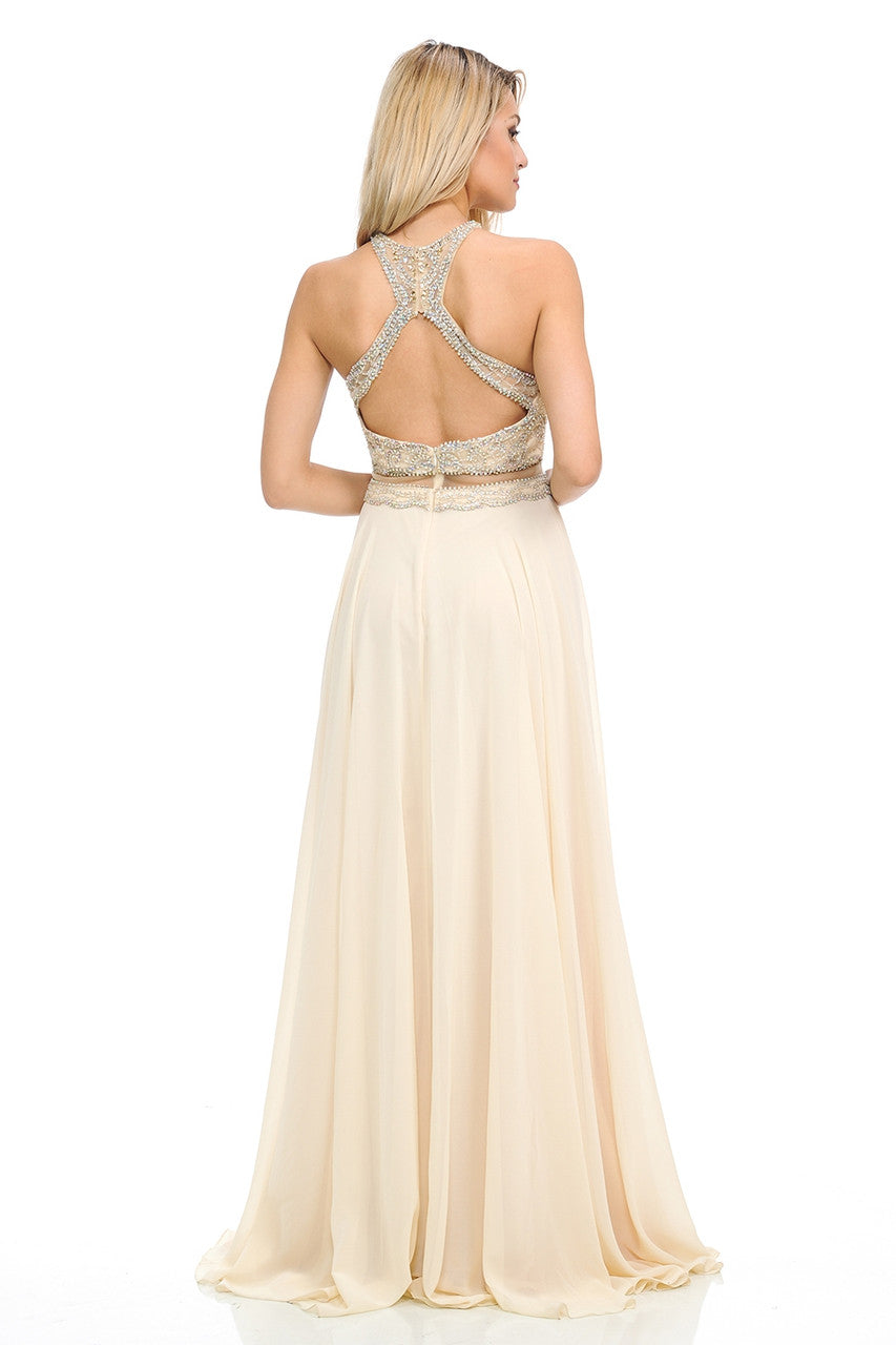 Beaded Chiffon Halter A-line Gown by Lenovia 8122