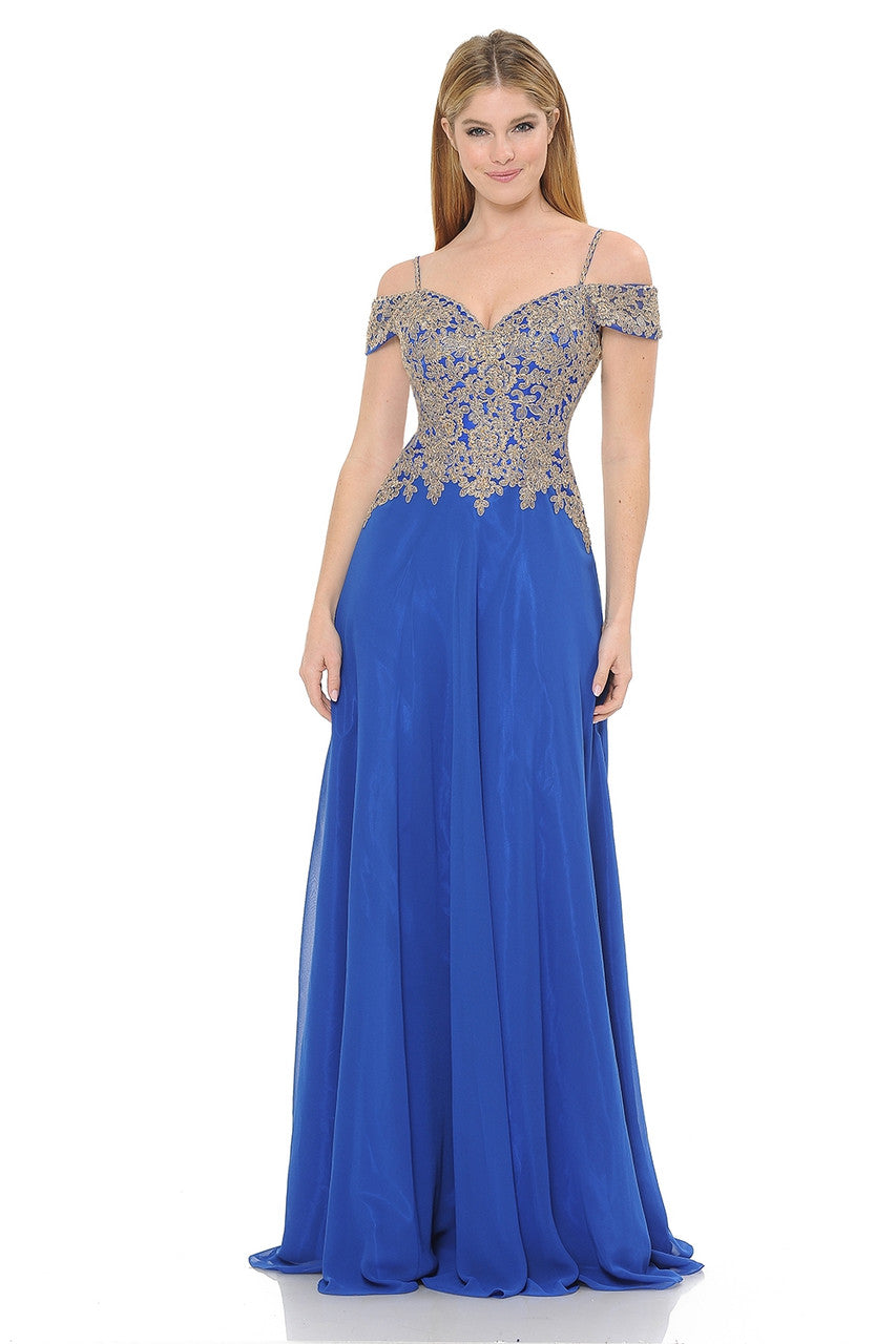 Applique Cold Shoulder A-line Gown by Lenovia 8132