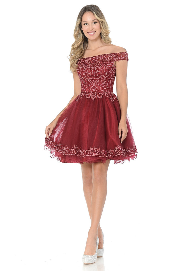Embroidered Short Off Shoulder Dress by Lenovia 8141
