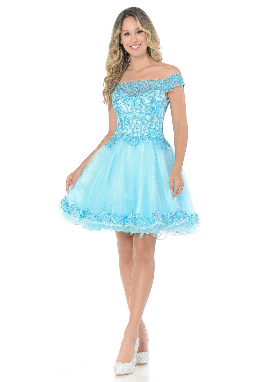 Embroidered Short Off Shoulder Dress by Lenovia 8141