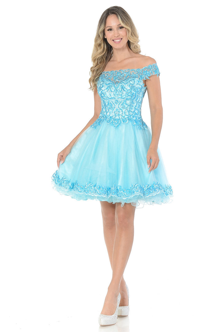 Embroidered Short Off Shoulder Dress by Lenovia 8141