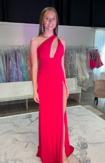 Jersey Fitted One Shoulder Slit Gown by Jovani 02543
