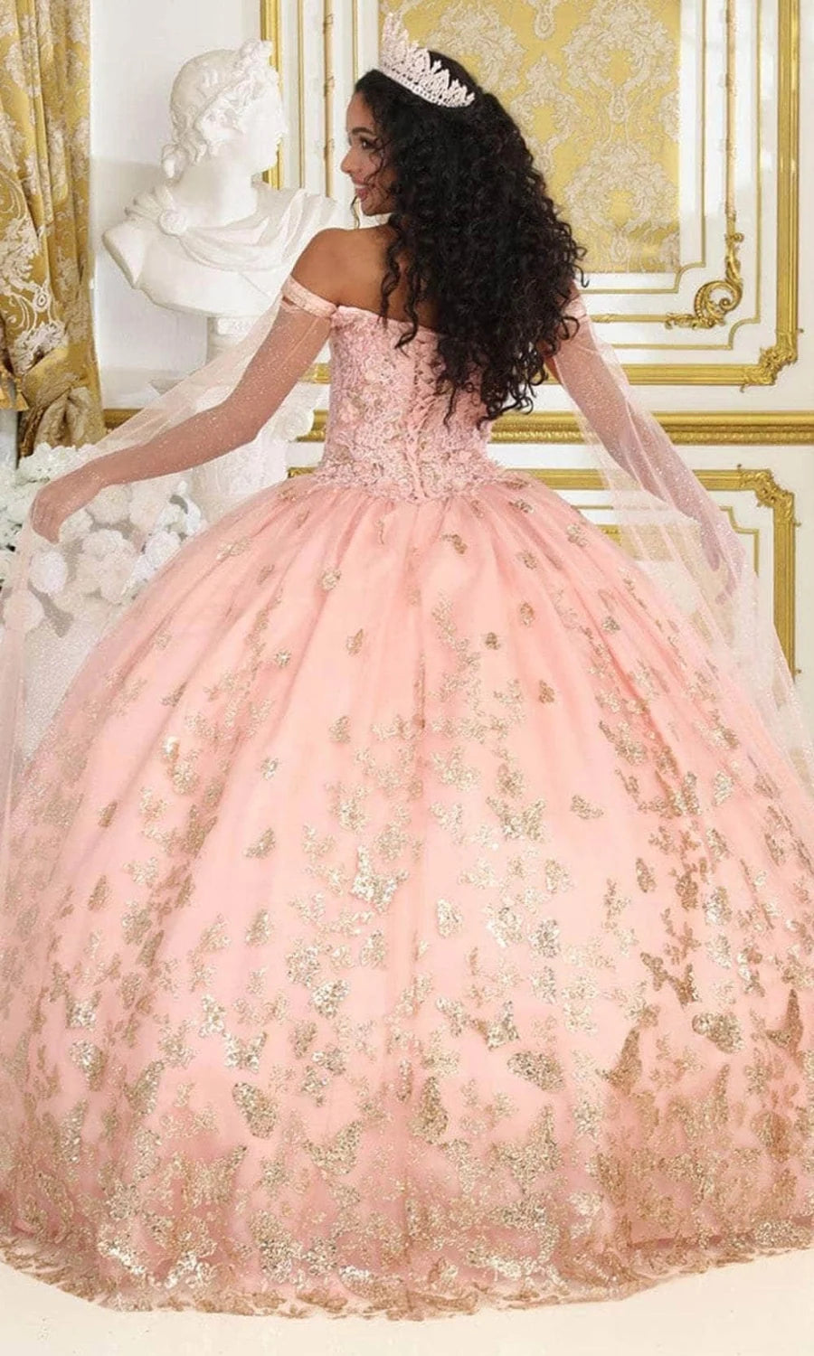 Feather Cape Sleeve Ball Gown by May Queen LK197
