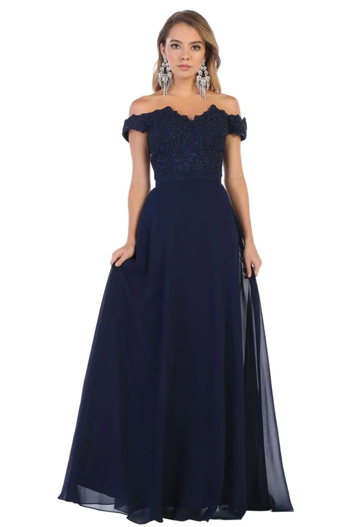 Applique Off Shoulder Gown by May Queen MQ1601